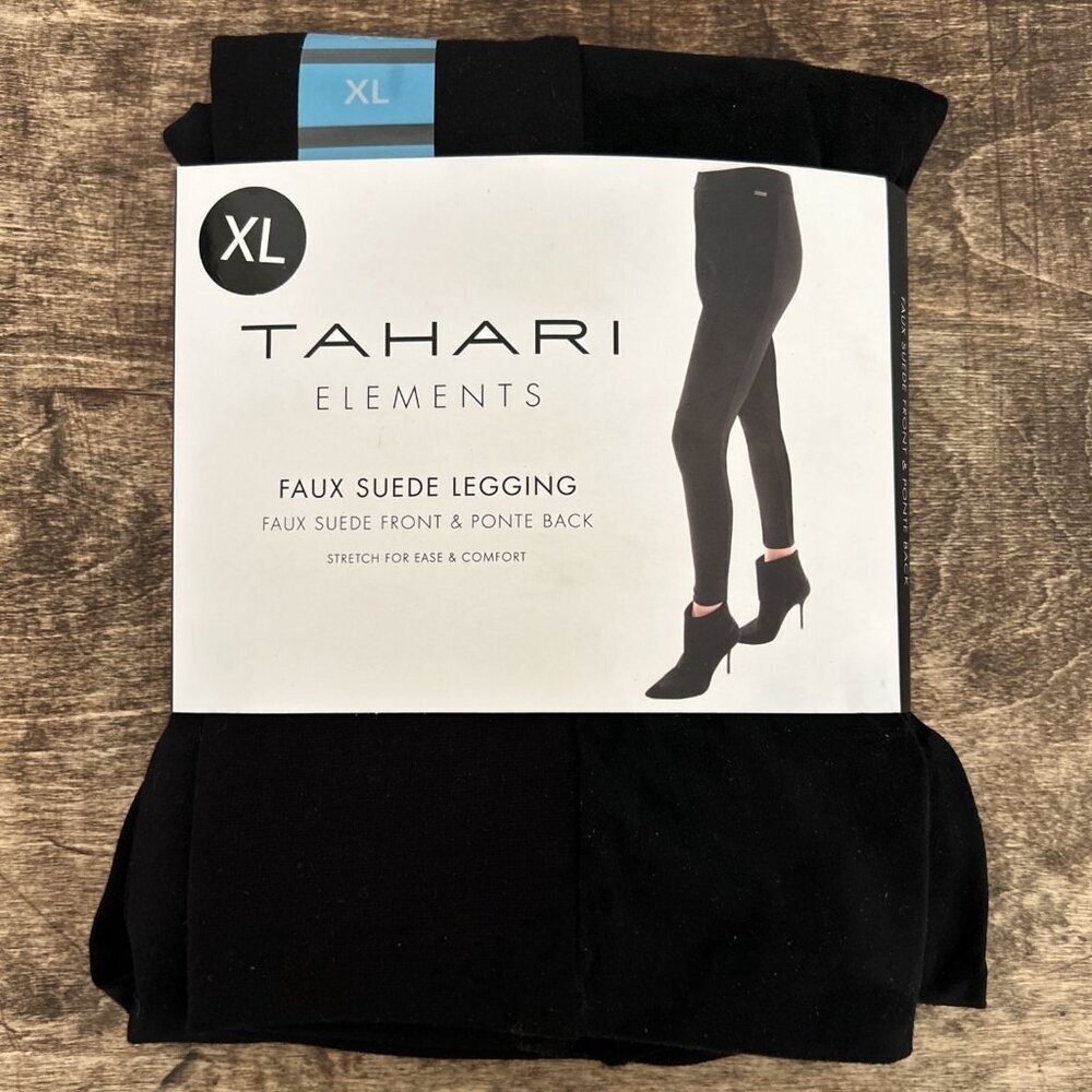 Tahari Womens Leggings Black Faux Suede Ponte Knit Stretch Leggings Size XL NEW